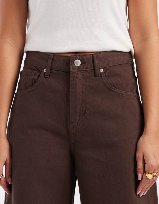 ONLY - Taylor - Jeans met hoge taille en ballonpijpen in donkerbruin denim, 4 van 5