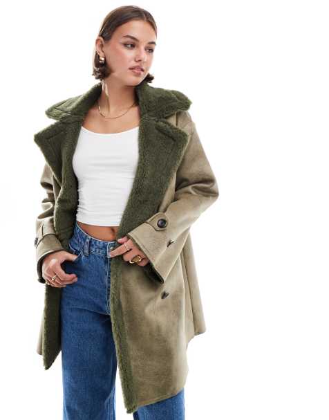 ONLY teddy aviator coat in olive green - view 1