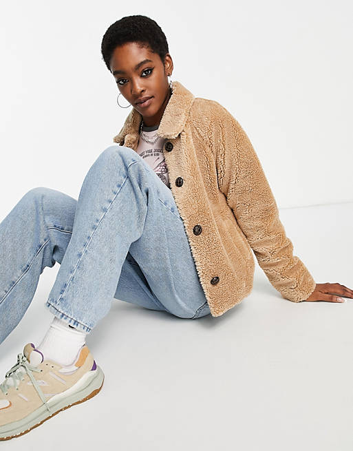 Only teddy cropped jacket in sand