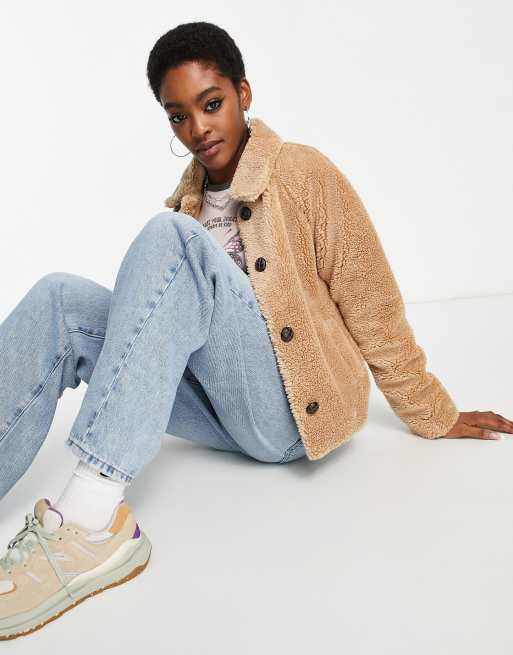 Only teddy cropped jacket in sand ASOS