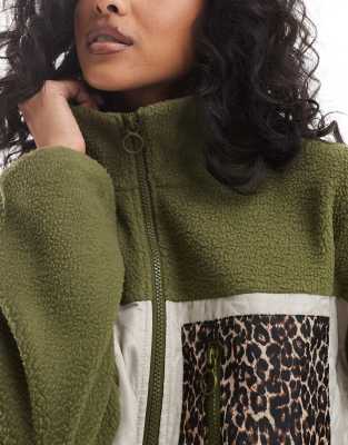 ONLY TEDDY FLEECE JACKET WITH LEOPARD PRINT POCKET 