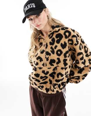 Only Teddy Half Zip Fleece In Leopard Print-multi