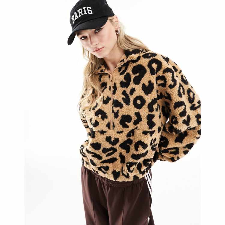 Only teddy half zip fleece in leopard print