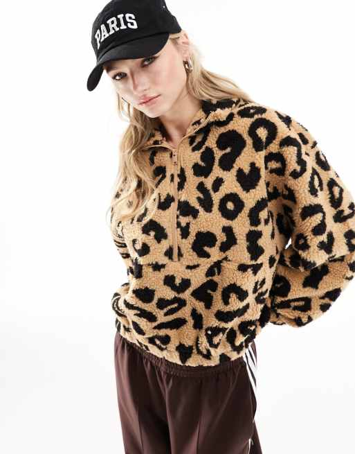 Only teddy half zip fleece in leopard print | ASOS