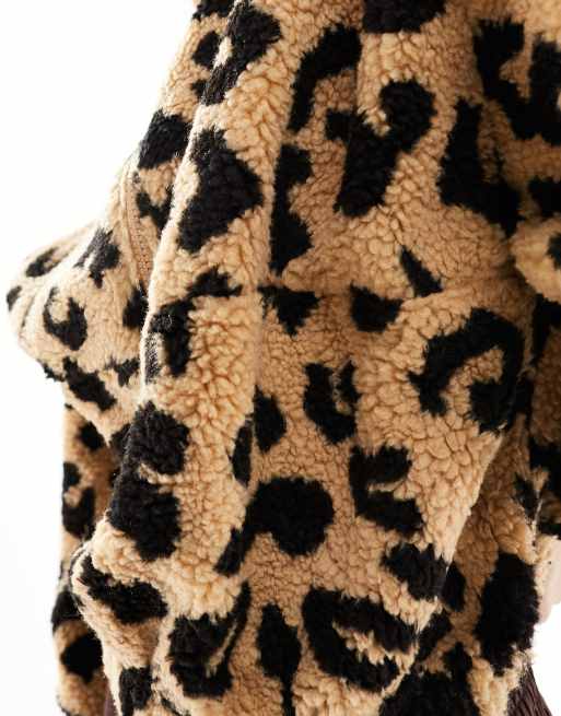 Only teddy half zip fleece in leopard print | ASOS