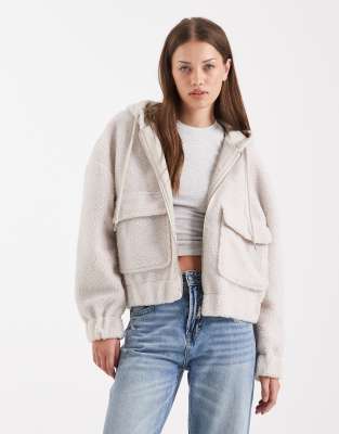 ONLY - Teddy-Jacke in Stein mit Kapuze und Taschendetails-Neutral