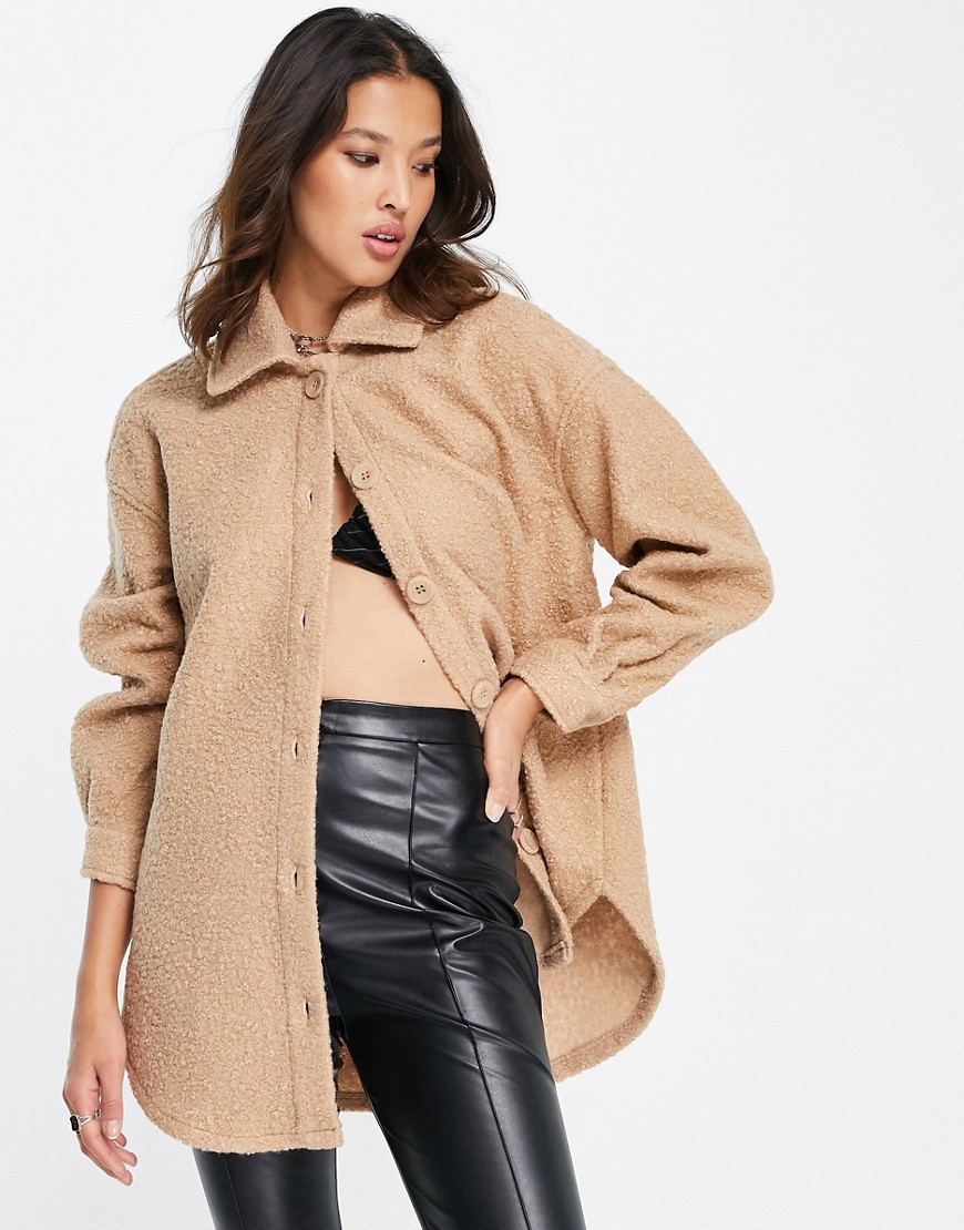 Only teddy oversized shacket in sand-Neutral