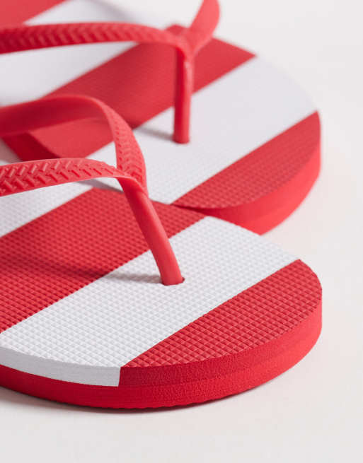 ONLY - Teenslippers in rood gestreept, 3 van 4