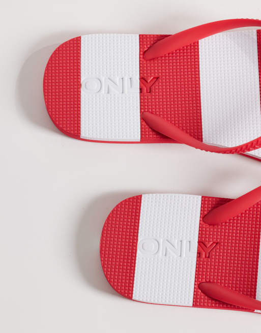 ONLY - Teenslippers in rood gestreept, 4 van 4