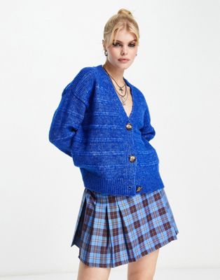 Only textured button up cardigan in bright blue