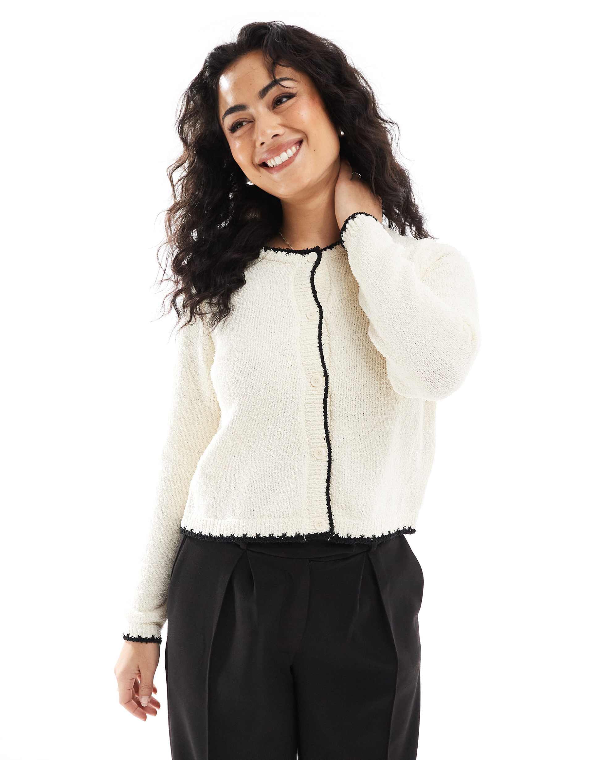 only textured cardigan with contrast details in cream