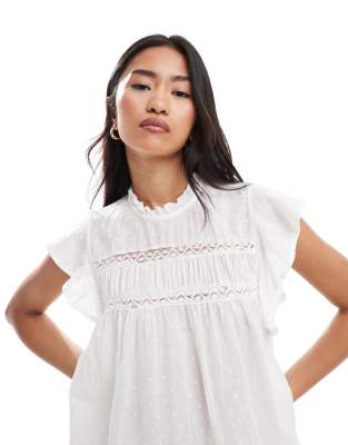 Only Textured Detailing Frill Sleeve Top In White