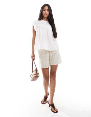Only Textured Detailing Frill Sleeve Top In White