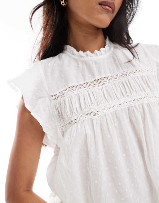 ONLY dobby detail frill sleeve top in white