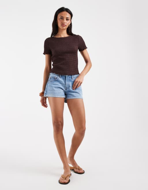 ONLY textured fitted top in brown, 3 of 4