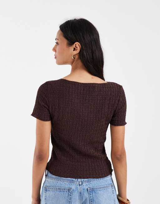 ONLY textured fitted top in brown, 4 of 4