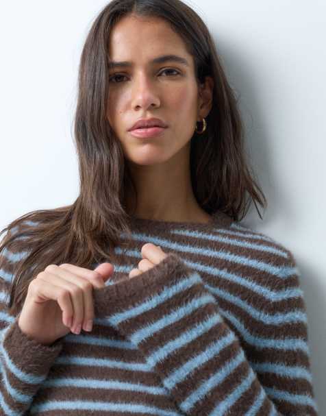 ONLY textured jumper in brown & blue stripes - view 1