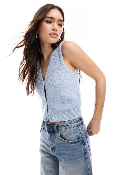 ONLY textured knitted vest in light blue - view 1