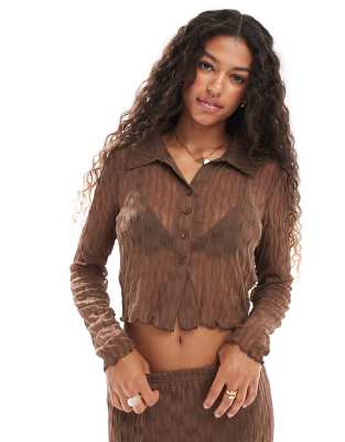 ONLY textured lace shirt co-ord in brown - view 1