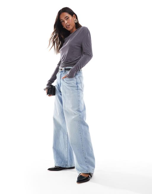 ONLY textured long sleeve cowl neck top in gray | ASOS