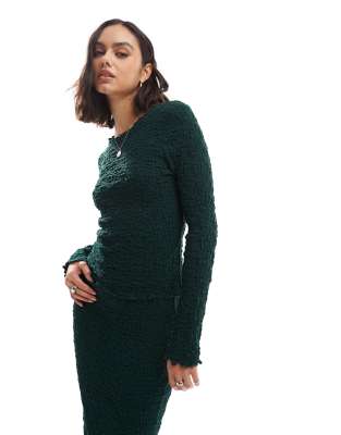 textured long sleeve top in emerald green - part of a set