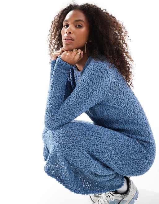 ONLY textured midaxi knitted dress in blue | ASOS