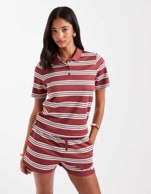 ONLY ONLY textured polo co-ord in burgundy with white stripe