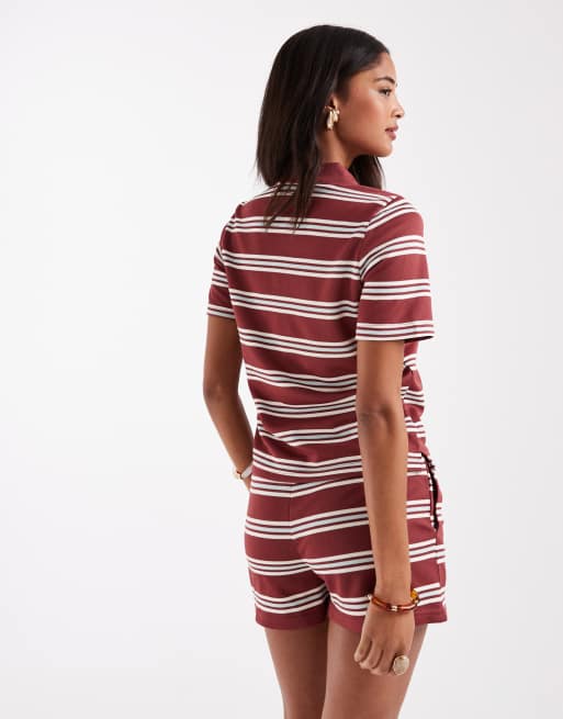 ONLY textured polo shirt in burgundy with white stripes - part of a set, 4 of 4