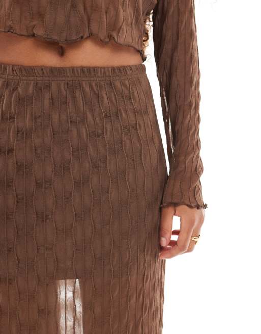 ONLY textured sheer maxi skirt in brown - part of a set, 3 of 5