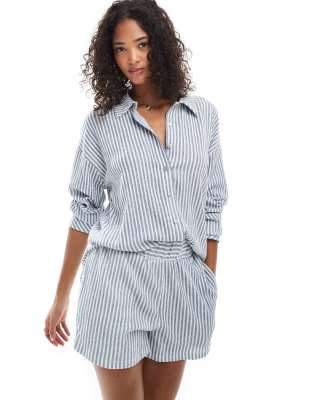 textured shorts in blue stripe - part of a set