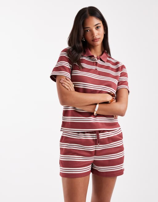 ONLY textured shorts in burgundy with white stripe (part of a set), 3 of 5