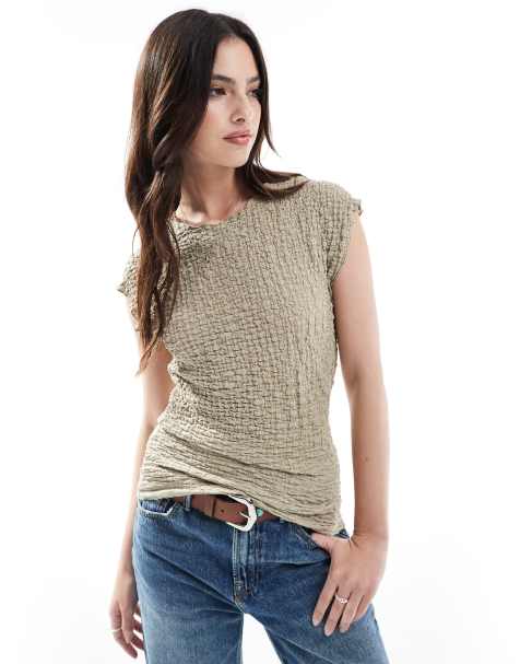 ONLY textured sleeveless top in beige - view 1