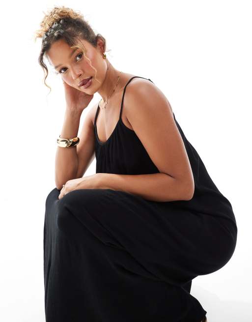ONLY textured strappy maxi dress in black, 3 of 4
