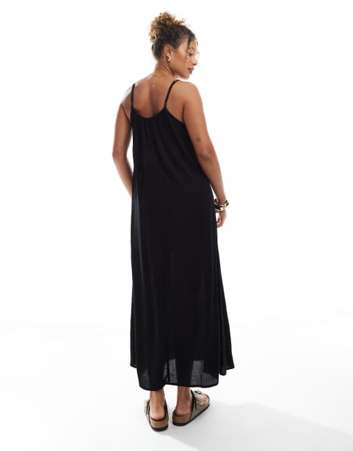 ONLY textured strappy maxi dress in black, 4 of 4