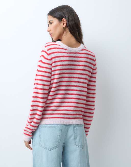 ONLY textured sweater in red & pink stripes, 4 of 4