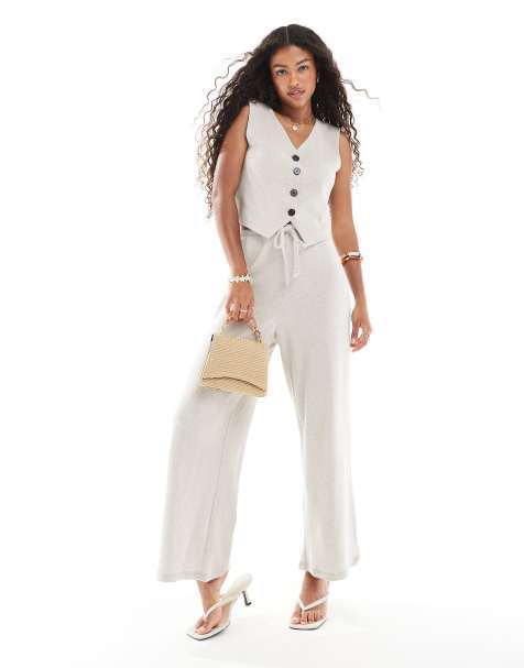 ONLY textured tailored waistcoat & trousers co-ord in stone - view 1