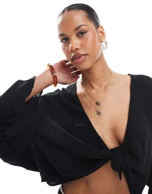 Only Textured Tie Front Floaty Top
