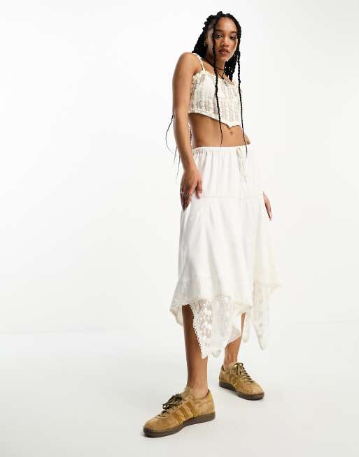 Only textured tie shoulder scarf top in cream