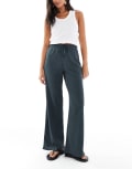 [ONLY] ONLY textured tie waist wide leg pants in grey-Neutral 12-14 GREY