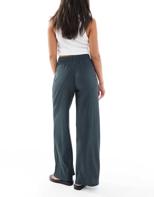 ONLY textured tie waist wide leg trouser in grey, 3 of 5