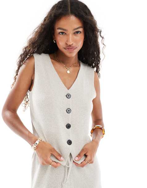 ONLY textured waistcoat co-ord in stone - view 1