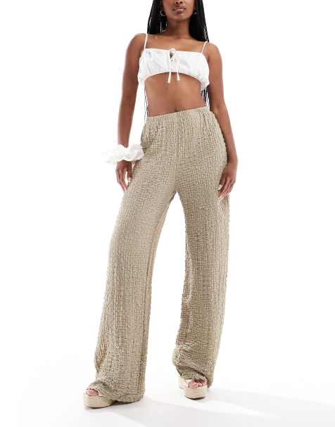 ONLY textured wide leg pants in beige - view 1