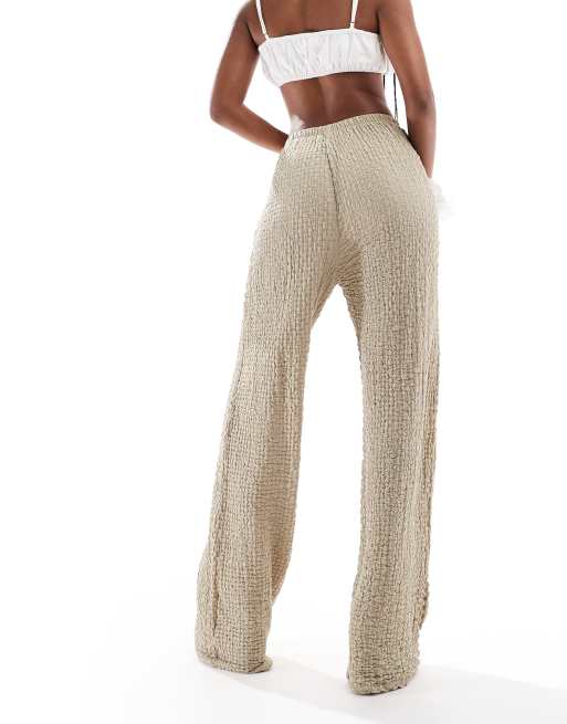 ONLY textured wide leg pants in beige, 3 of 5