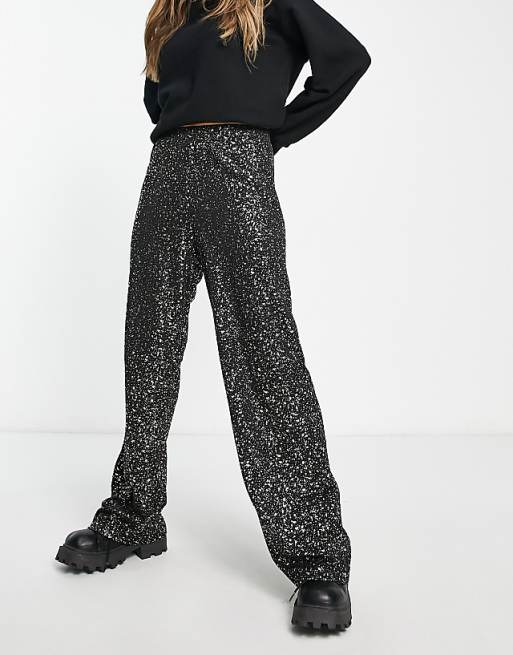 Only textured wide leg pants in black and gold print | ASOS Only textured wide leg pants in black and gold print | ASOS