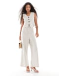 [ONLY] ONLY textured wide leg tailored pants in stone (Part of a set)-Neutral 12-14 STONE