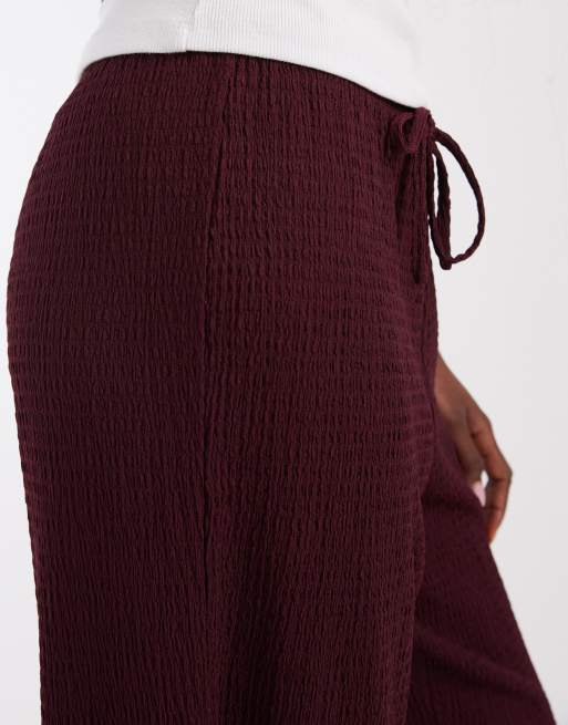 ONLY textured wide leg trousers in burgundy, 5 of 5