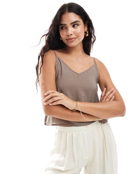 ONLY tie back bead detail top in taupe - view 1