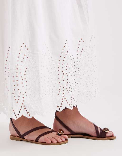ONLY tie back maxi dress with embroidered hem detail in white, 2 of 4
