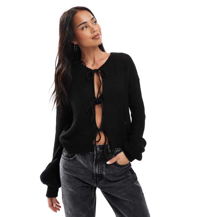 ONLY tie detail knitted cardigan in black | ASOS
