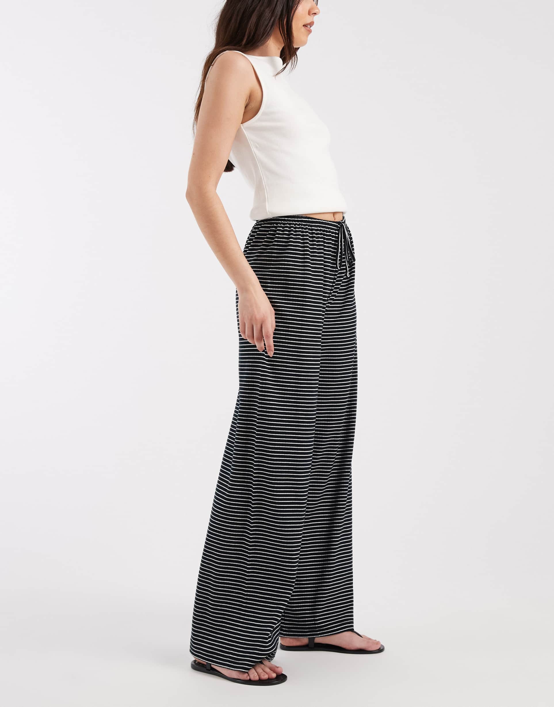 only tie detail pants in black & white stripes